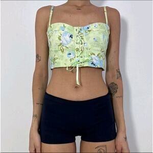 Stradivarius × Bridgerton Green Floral Lave Up Y2K Fairy Corset Crop Tank Size S